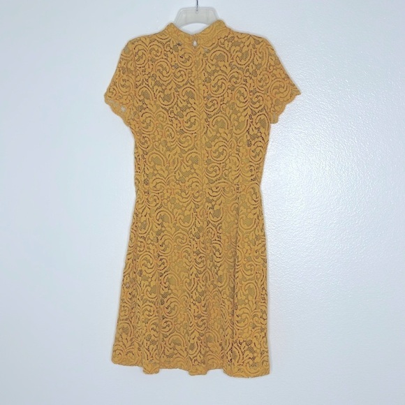 Zara Basic Collection Lace Floral A Line Dress Mustard Yellow Collared Large - Picture 4 of 8